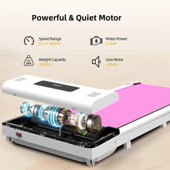Pink Under-Desk Walking Pad Treadmill with Remote Control Portable