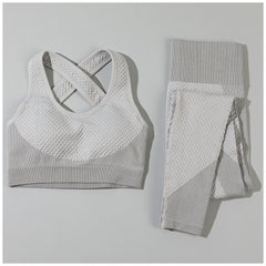 Textured Leggings Sports Bra Activewear Set for Women Fitness