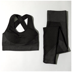 Textured Leggings Sports Bra Activewear Set for Women Fitness