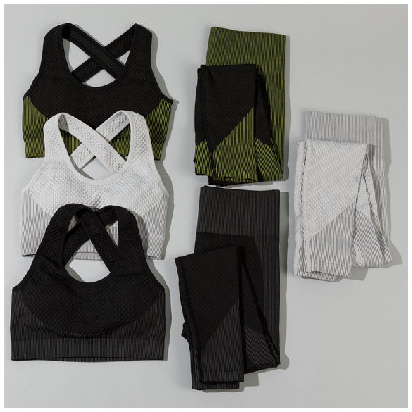 Textured Leggings Sports Bra Activewear Set for Women Fitness