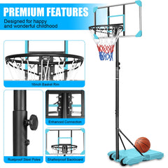Portable Adjustable Basketball Hoop System with Wheeled Stable Base