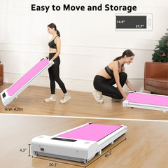 Pink Under-Desk Walking Pad Treadmill with Remote Control Portable