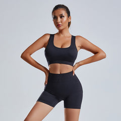 Women's Seamless Yoga Vest Shorts Workout Set High-Waist