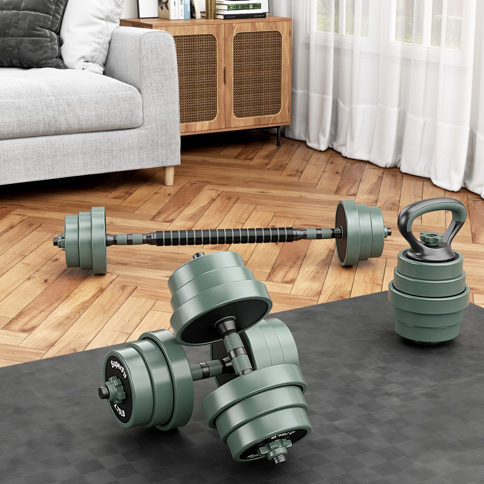 Adjustable Weight Dumbbell Set with Connector Bar Black Gray