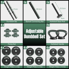 Adjustable Weight Dumbbell Set with Connector Bar Black Gray