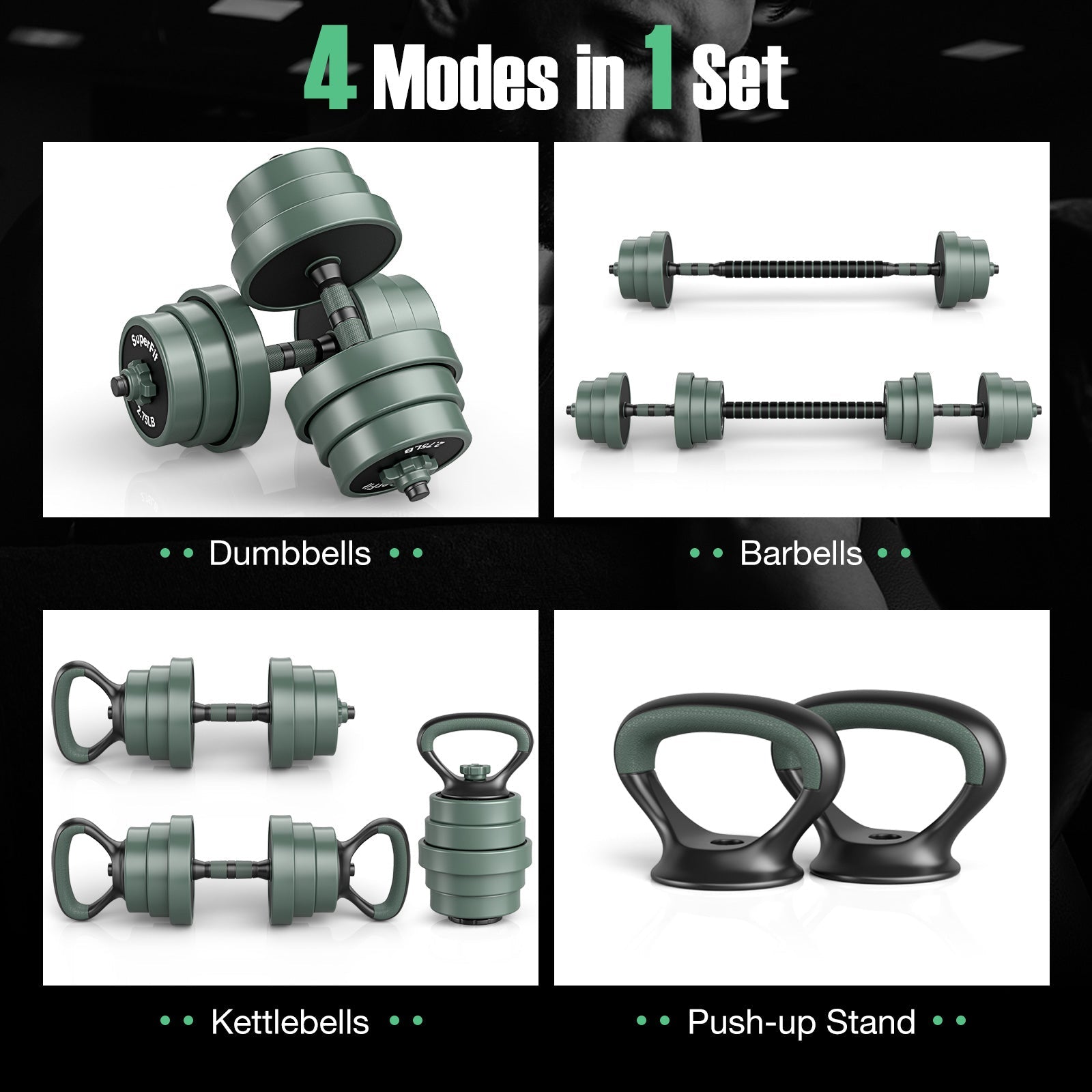 Adjustable Weight Dumbbell Set with Connector Bar Black Gray